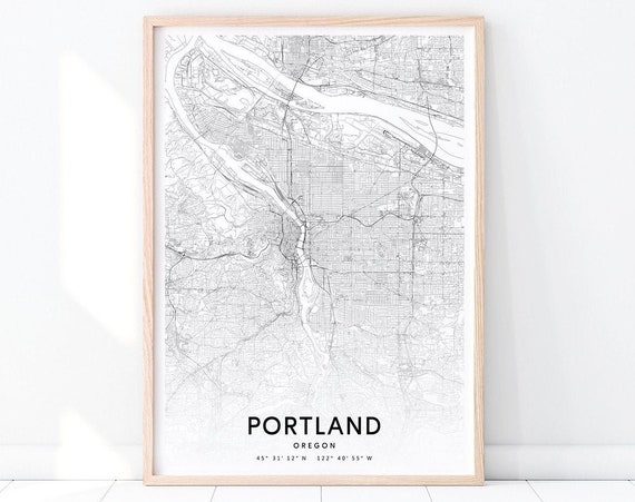 Portland Map Print Oregon Art Poster City Street Road Black White Modern Wall Office Decor