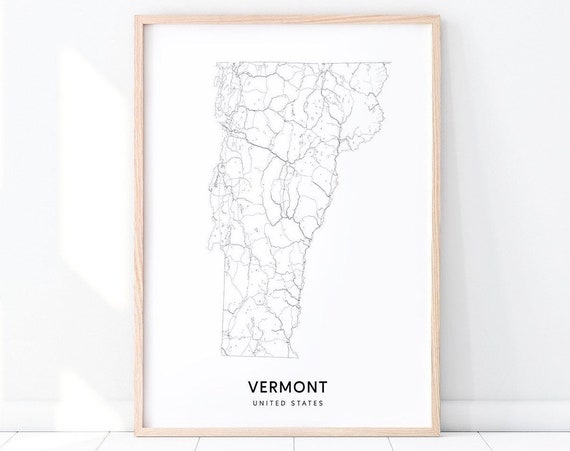 Vermont Map Print State Road Vt Usa United States Art Poster Modern Minimalist Office Decor Wall