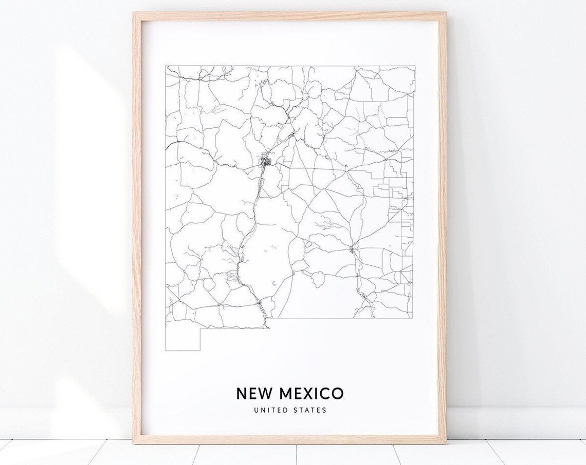 New Mexico Map Print, Modern State Road Poster