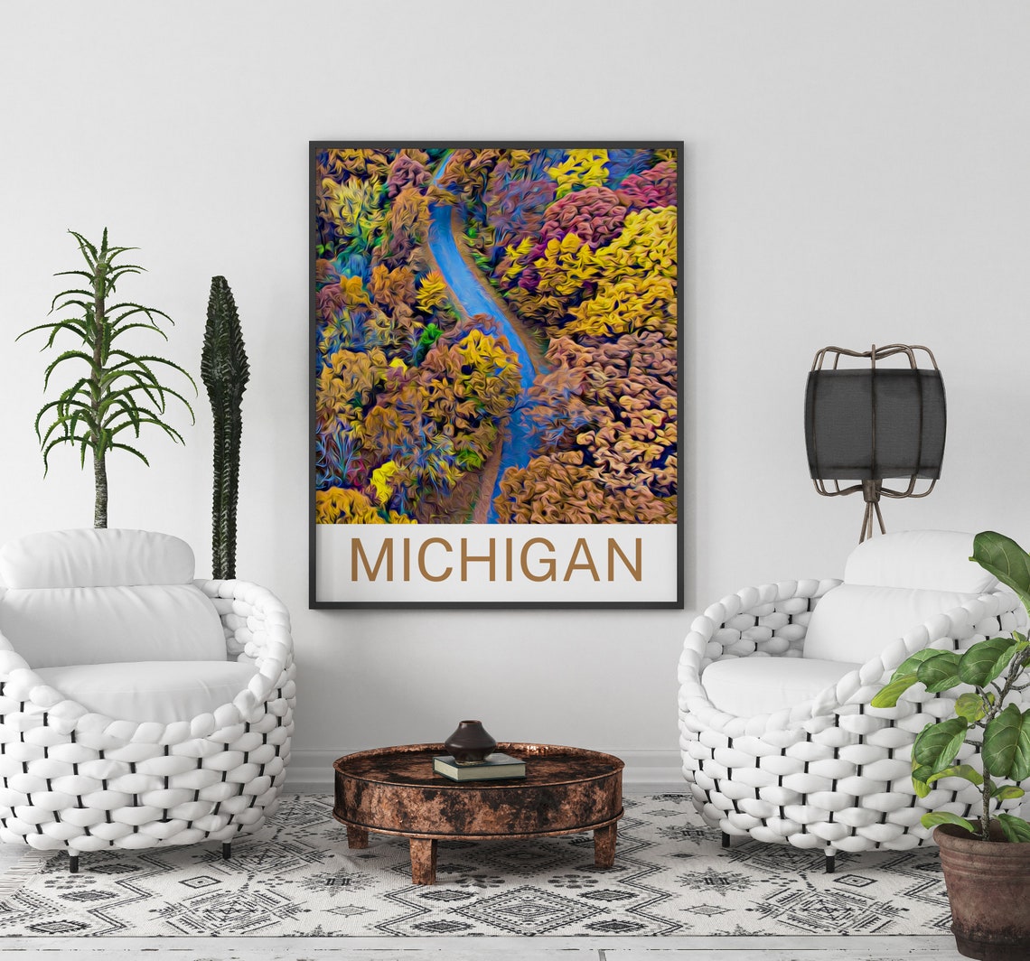 Michigan Travel Print Michigan Wall Art Michigan Poster Michigan Art Print Michigan Wall Decor Michigan Travel Michigan Artwork - Image 2