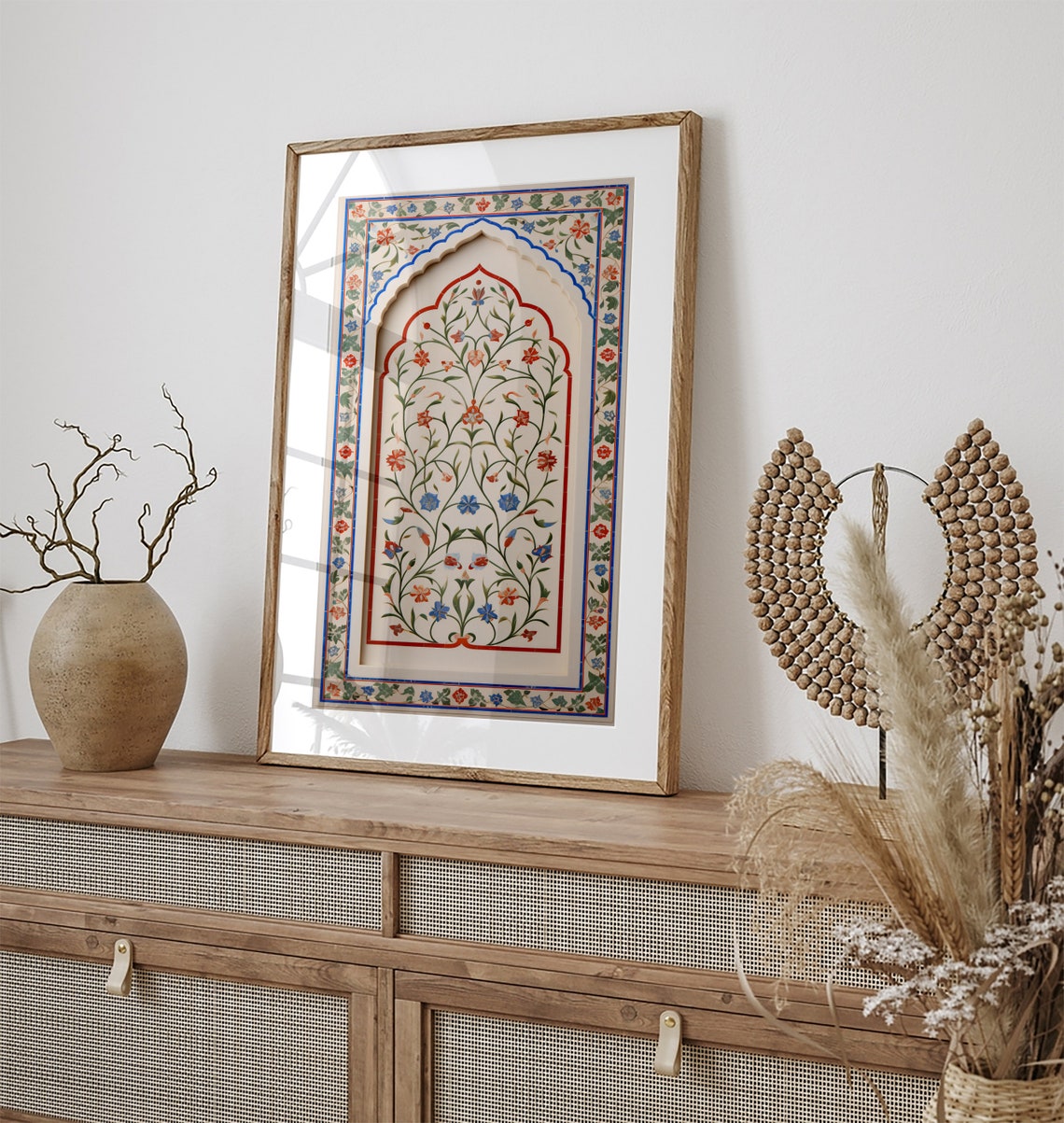 Mughal Floral Inlay Arch Panel Blue Red Flowers Vintage Art Poster - Image 2