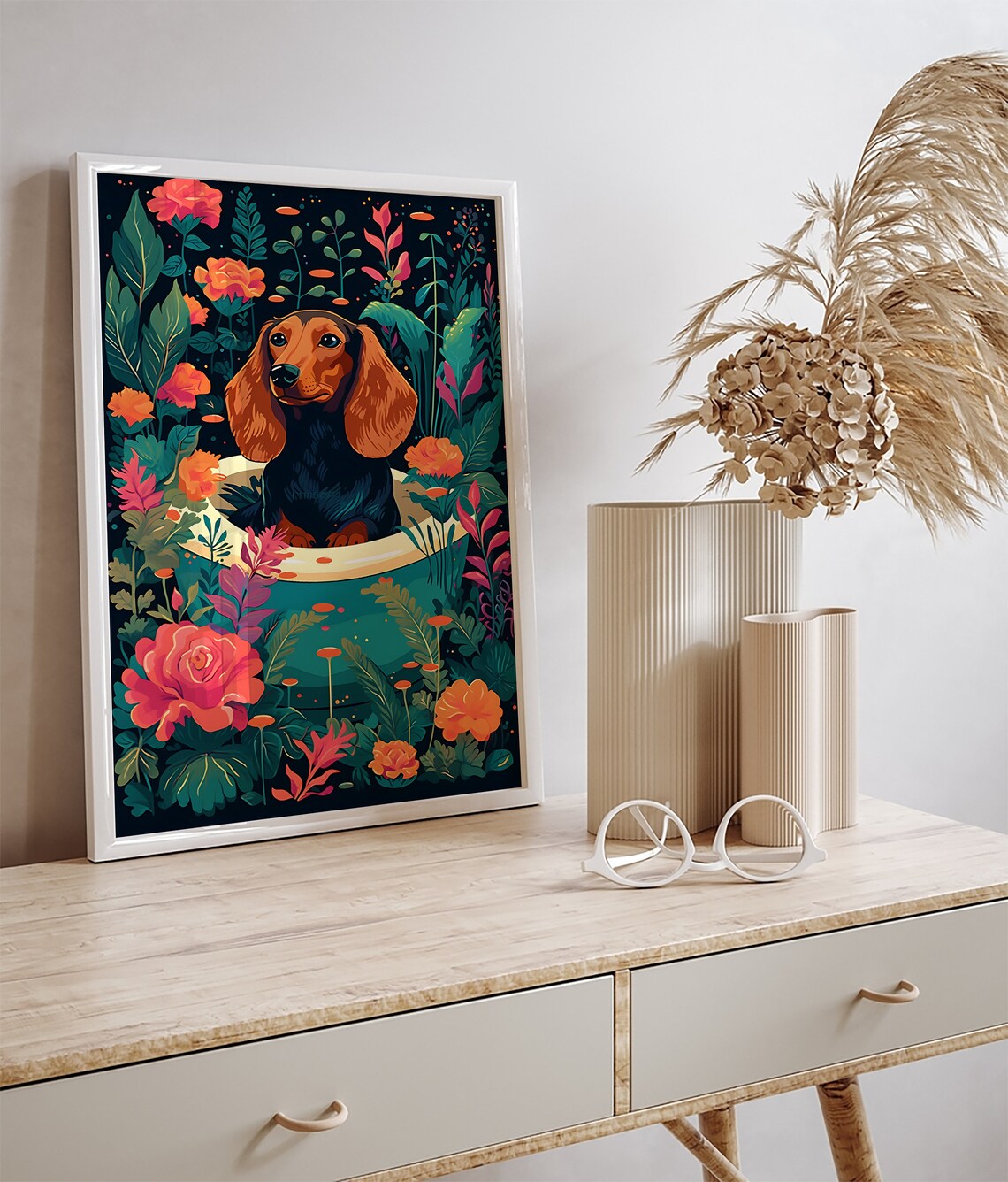 Dachshund In A Bath Surrounded By Flowers Funny Pet Lover Poster - Image 2