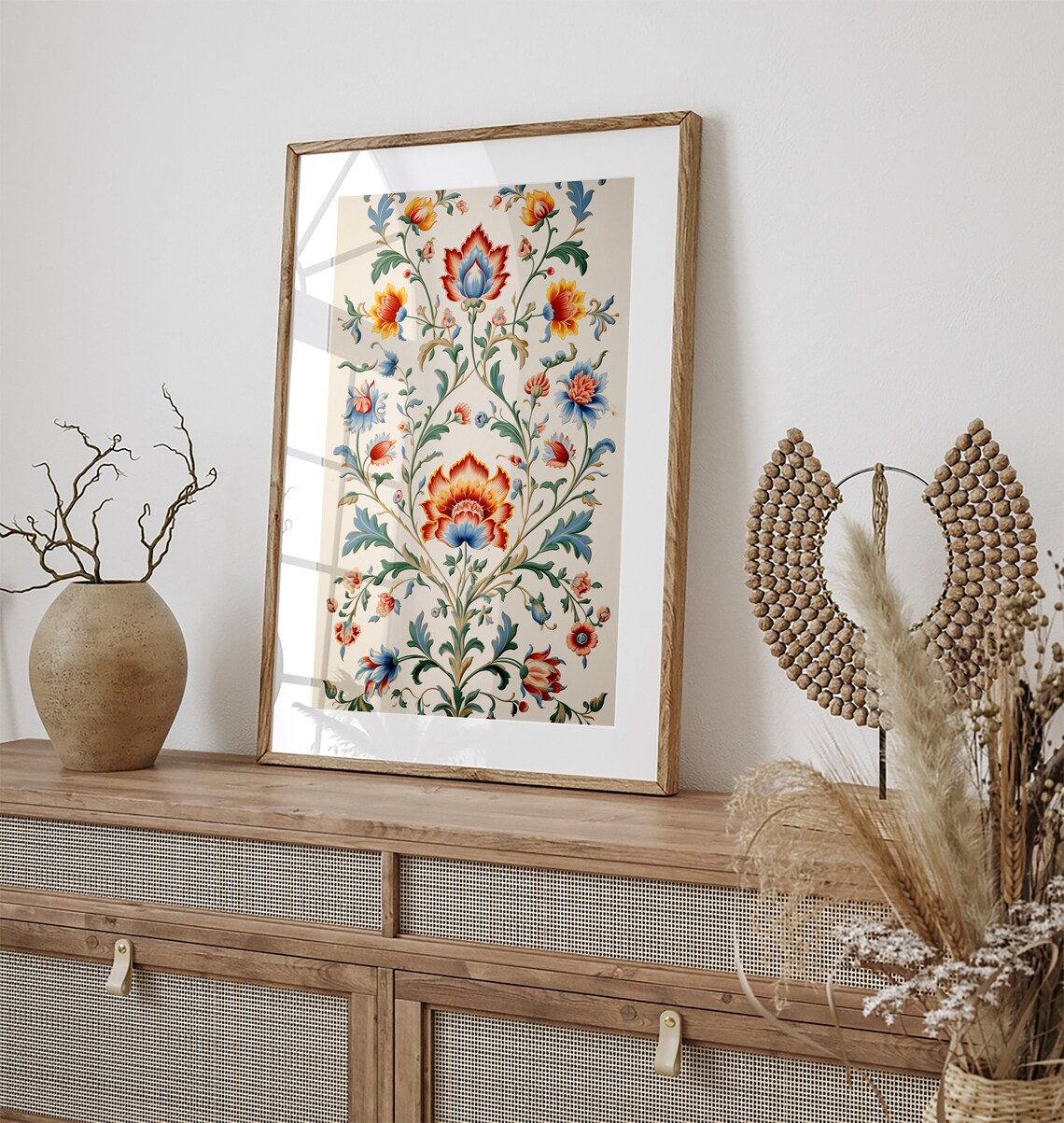 Vintage Indian Floral Palace Painting Symmetrical Botanical Poster - Image 3