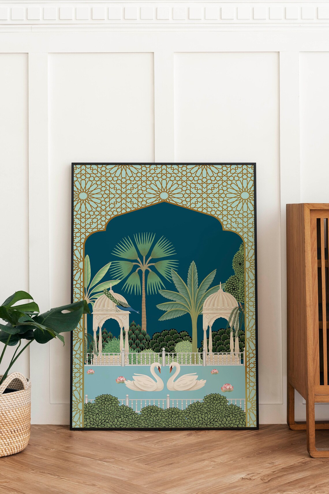 Swan Peacock Indian Vintage Floral Art Print - Image 2