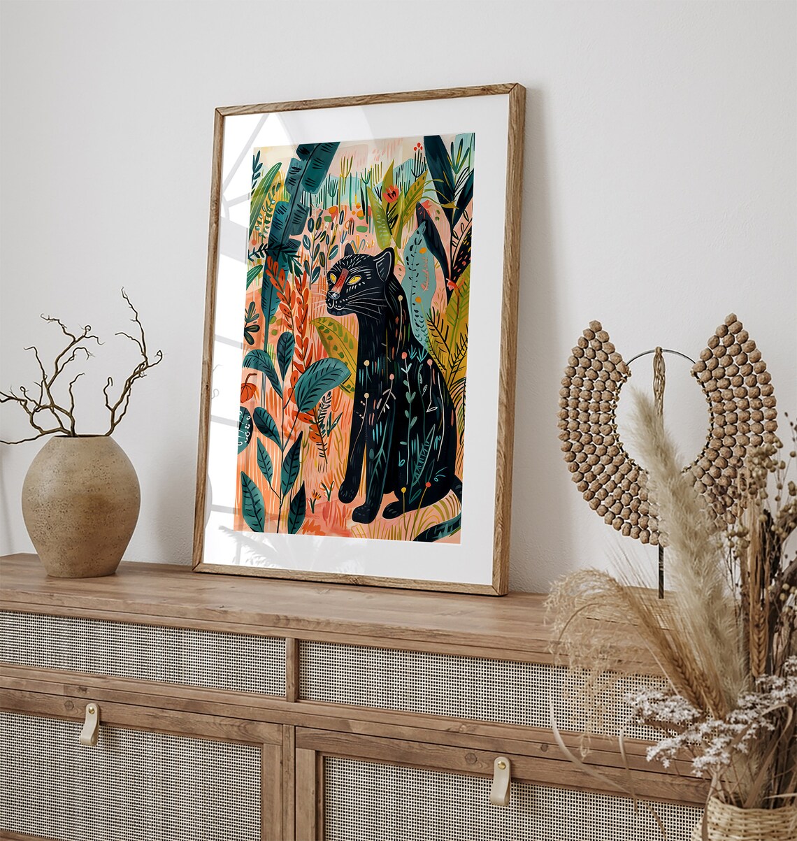 Black Panther Jungle Tropical Foliage Wildlife Painting Wall Art - Image 2