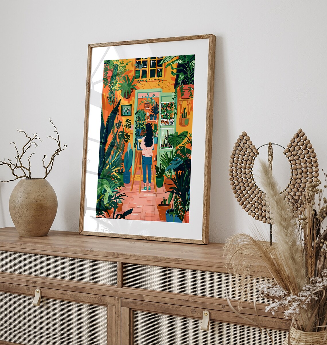 Woman Painting At Easel In A Lush Greenhouse Studio Art Poster - Image 3
