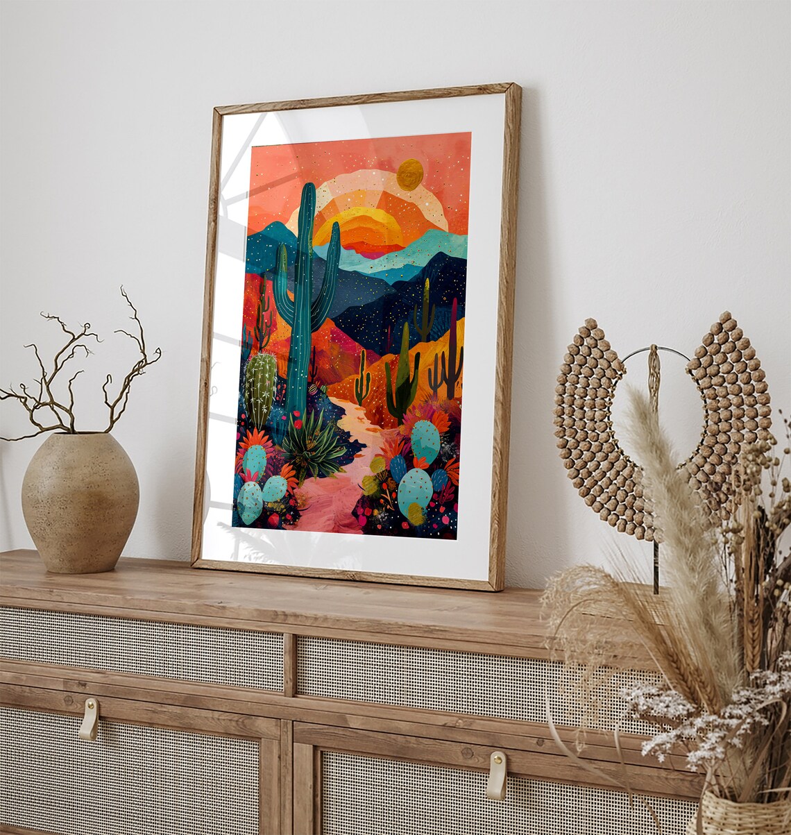 Arizona Saguaro Desert Sunset Cactus Mountains Colorful Art Poster - Image 3