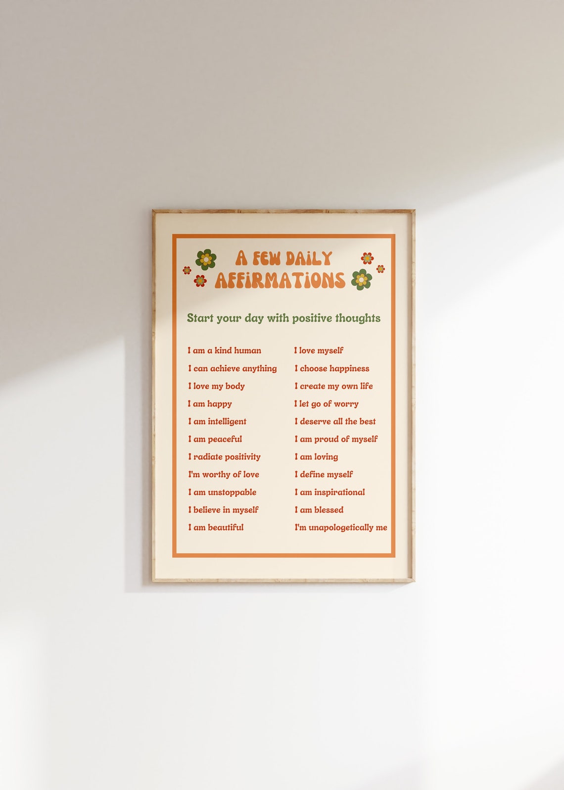 Retro Daily Affirmations Quote Wall Art Preppy Room Decor Affirmation Poster 70s Retro Wall Art Daily Reminders