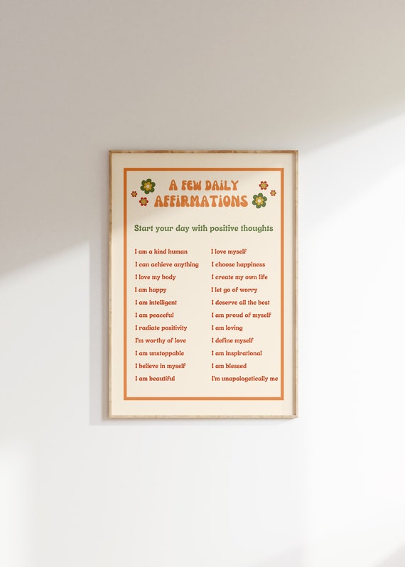 Retro Daily Affirmations Quote Wall Art Preppy Room Decor Affirmation Poster 70s Retro Wall Art Daily Reminders