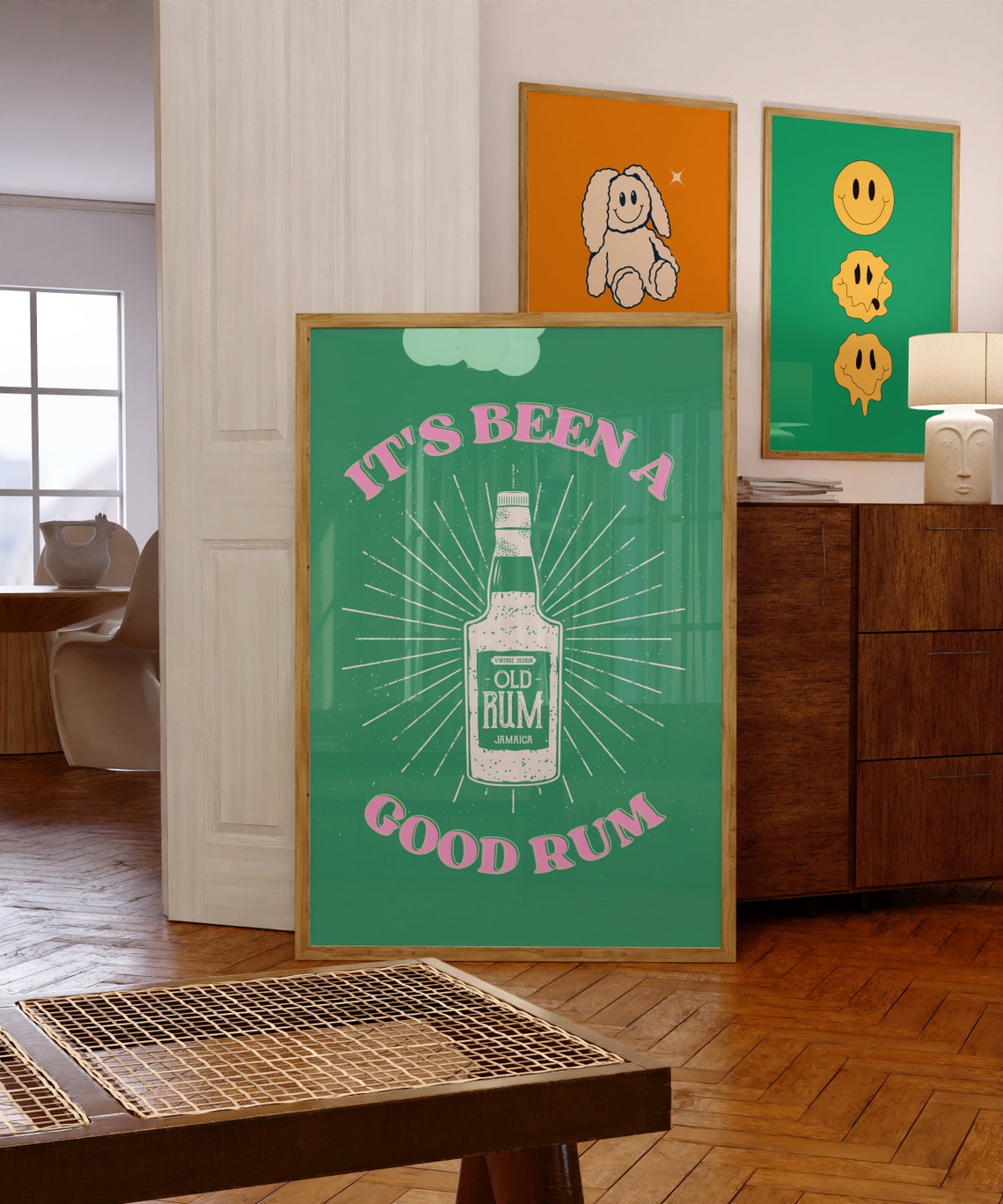 Its Been A Good Rum Old Rum Bottle Retro Green Pink Bar Poster - Image 3