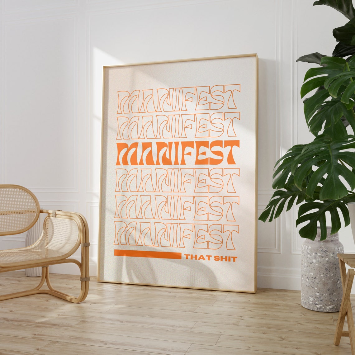 Manifest That Shit Retro Wavy Orange Bold Affirmation Quote Print - Image 2