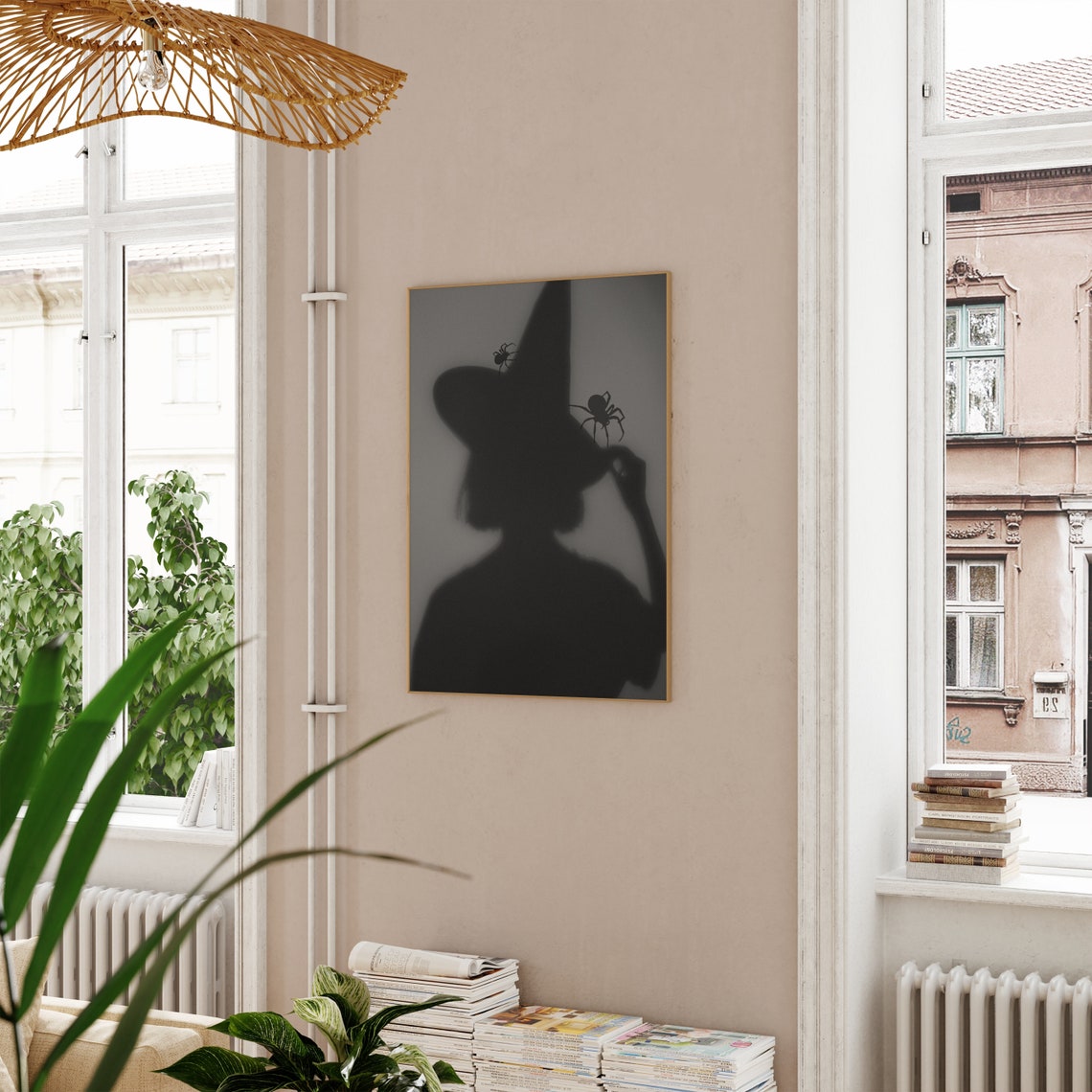 Witch Silhouette Hat Spiders Moody Black Spooky Halloween Art Poster - Image 2