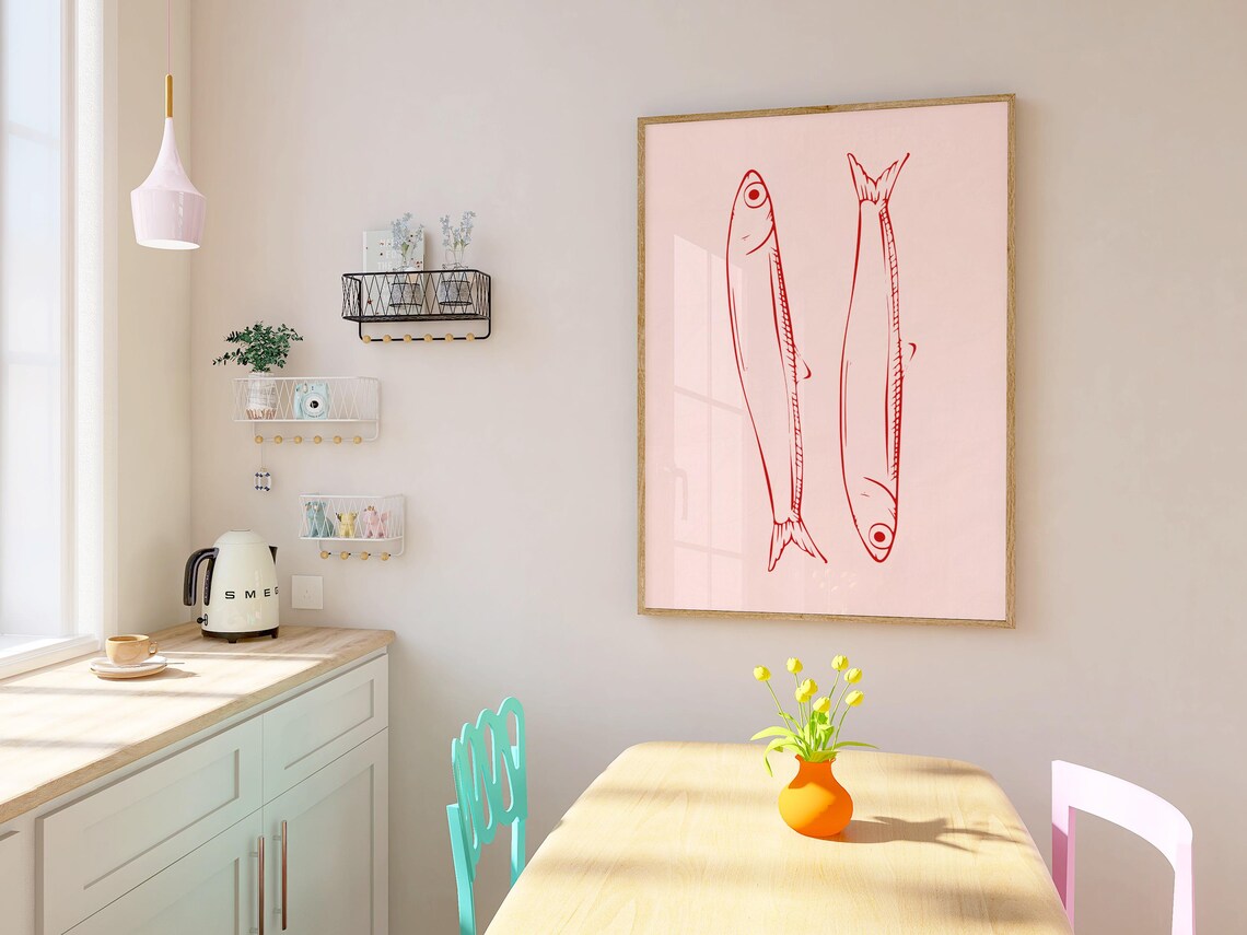 Sardine Fish Prints, Vintage Kitchen Art Print