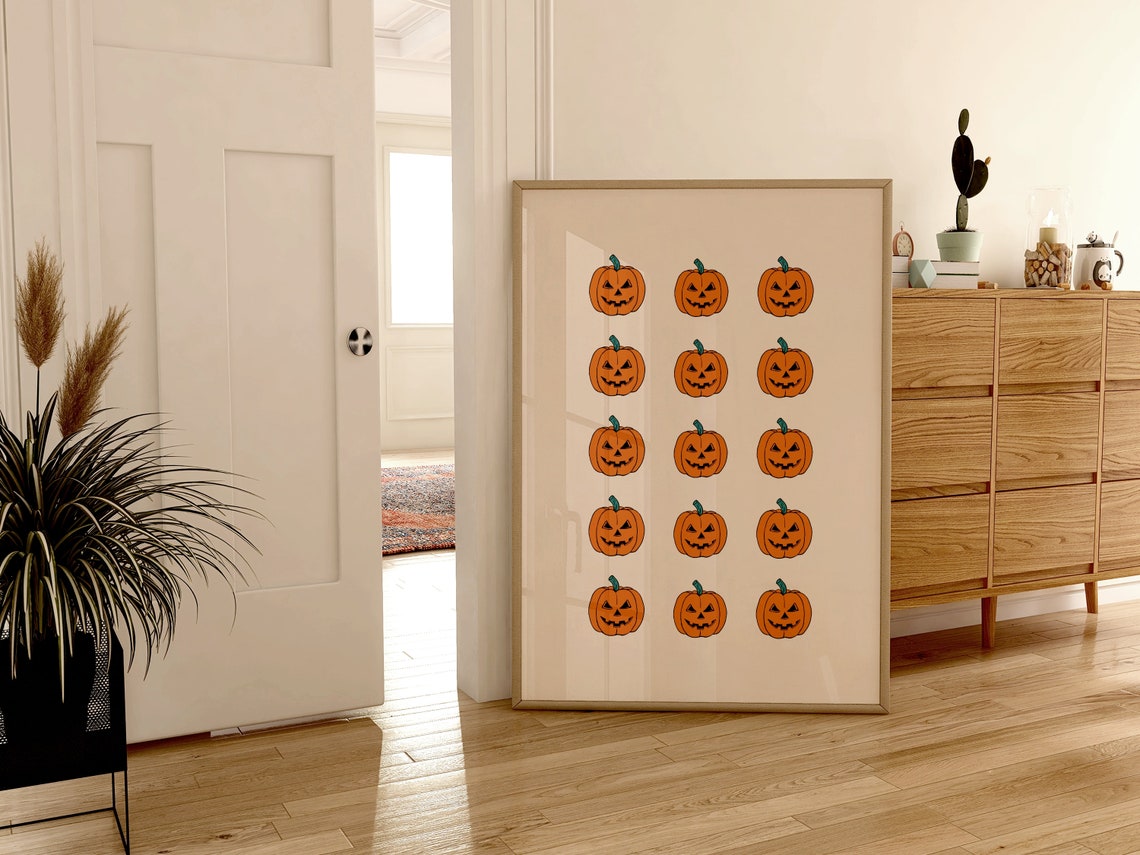 Jack O Lantern Pumpkin Grid Retro Minimalist Halloween Art Poster - Image 2