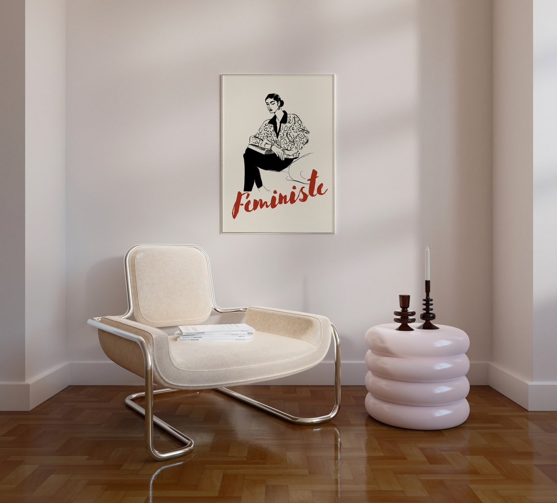 Elegant Fministe Print French Office Wall Art Old Money Aesthetic Feminist Poster Bedroom Wall Art Girl Power Beige Red Art - Image 2
