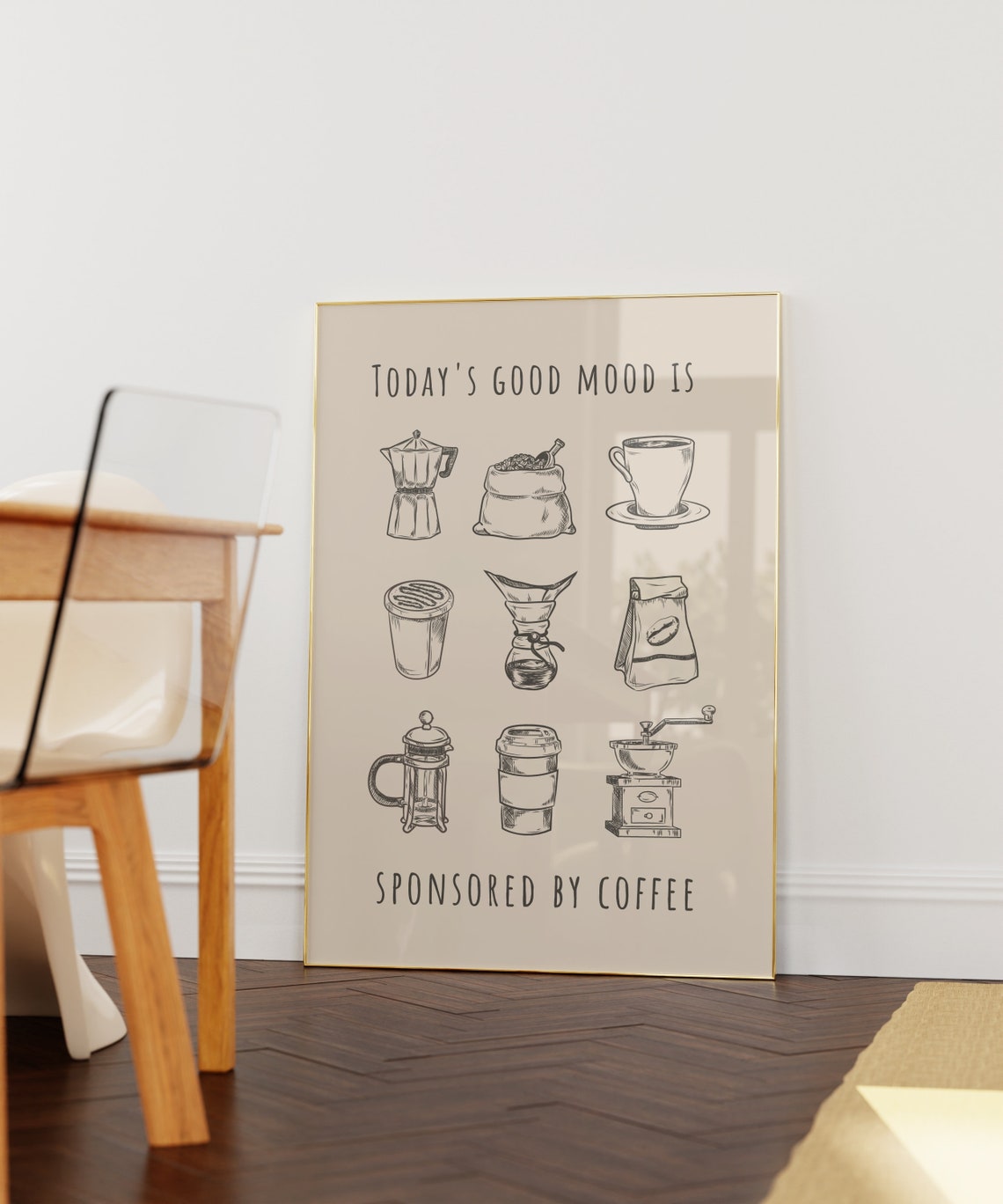 Today's Good Mood Sponsored By Coffee Retro Sketch Kitchen Art Poster - Image 3