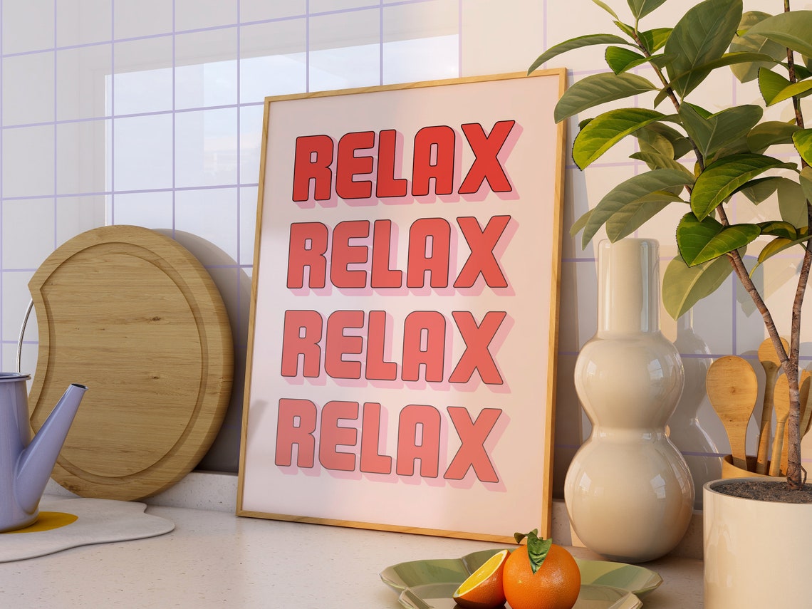 Relax Retro Red Pink Groovy Typography Chill Dorm Room Art Poster - Image 2
