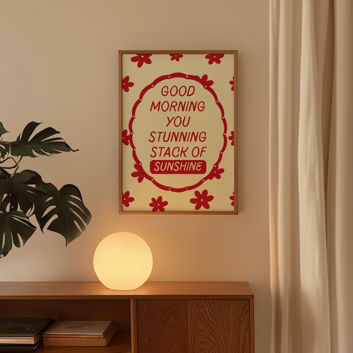 Good Morning Stunning Stack Of Sunshine Red Daisy Quote Poster