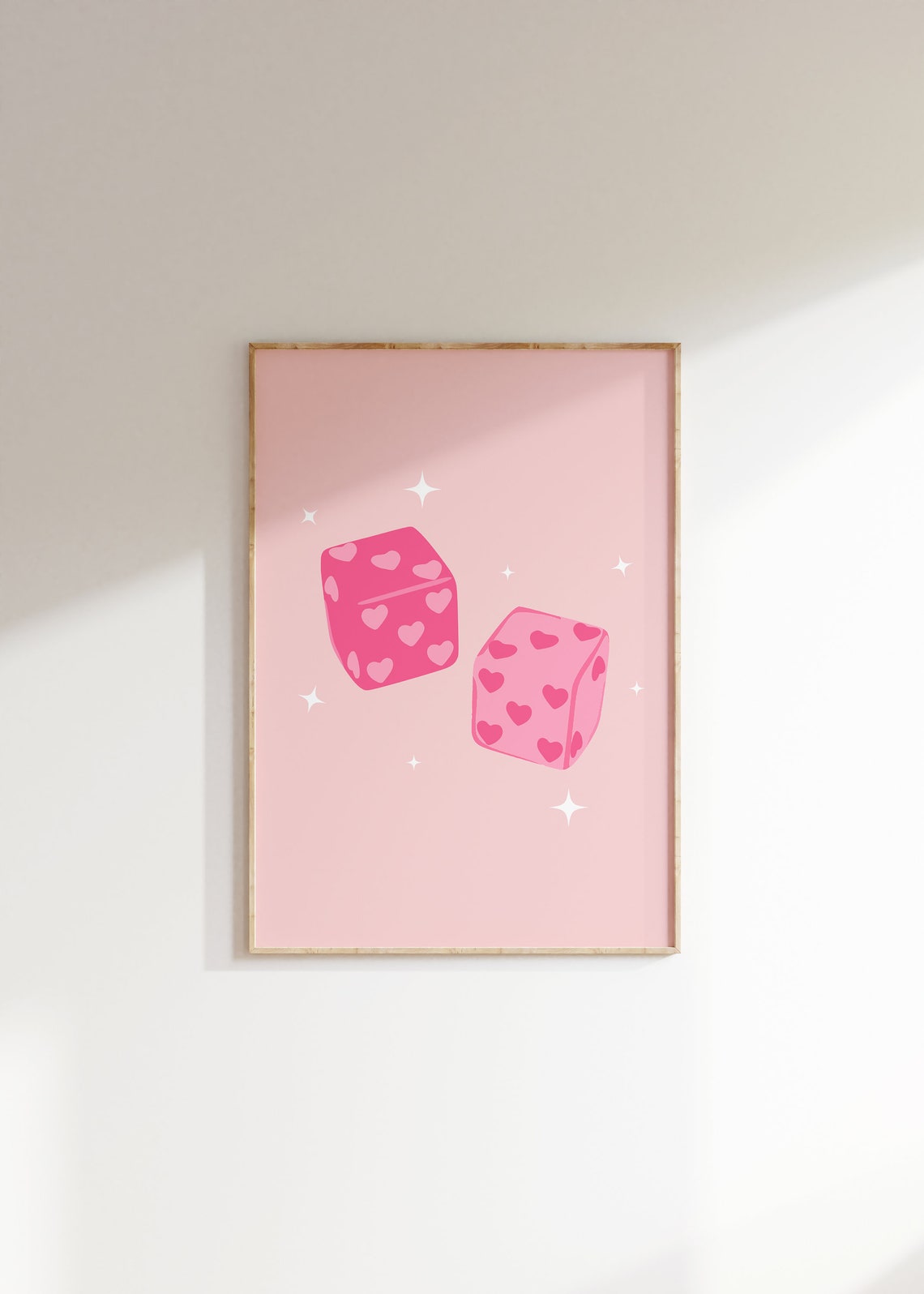 Pink Heart Dice Lucky Charm Preppy Girly Bedroom Poster Decor