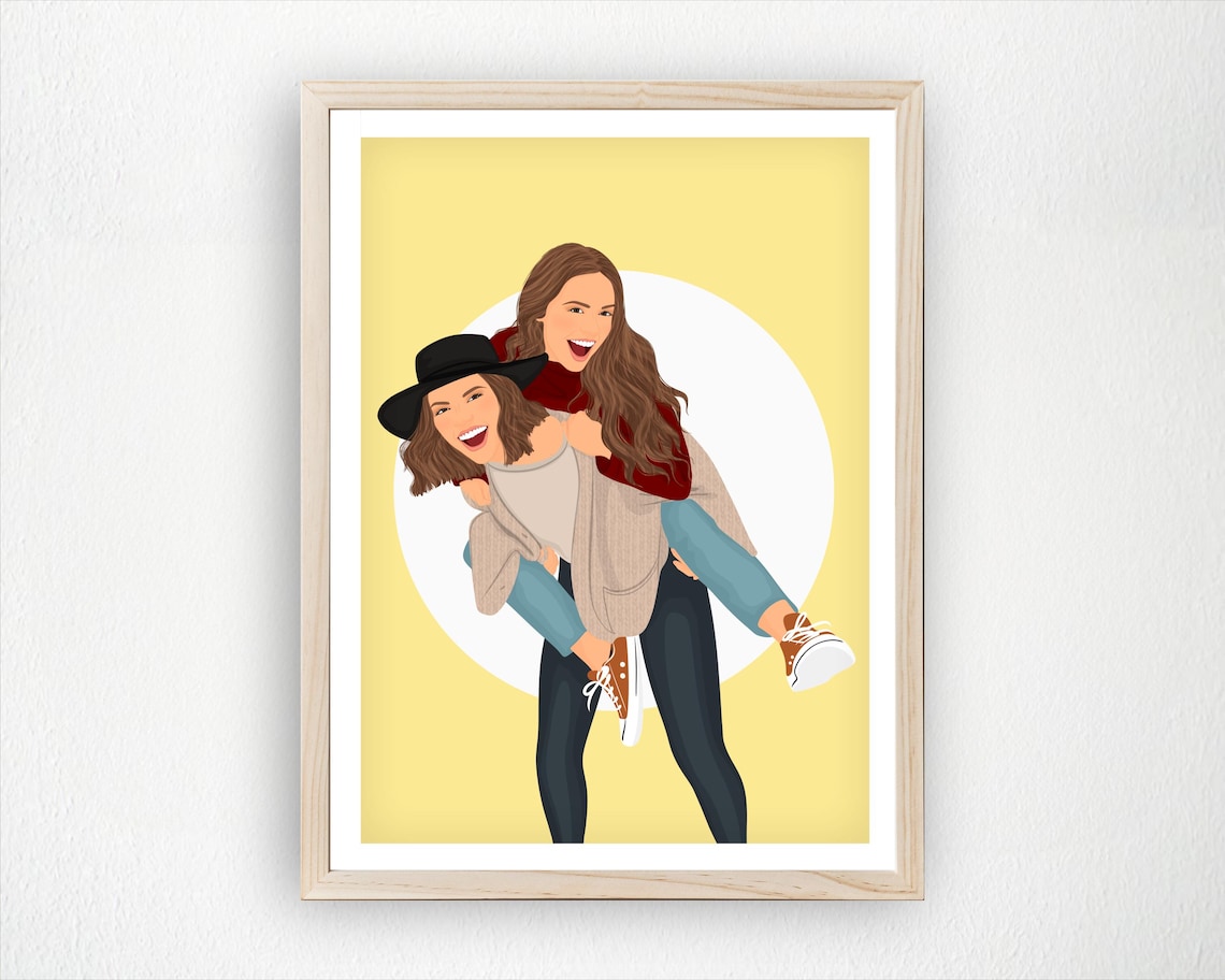 Custom Best Friends Portrait Personalized Art Print