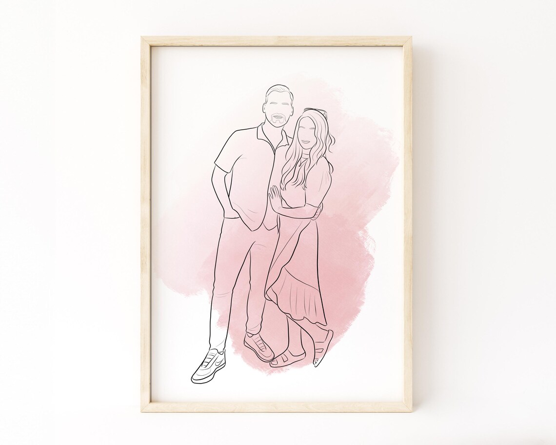 Custom Couple Line Art Portrait Minimalist Outline Drawing Personalized Gift For Him Her Anniversary Or Framed Print