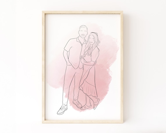 Custom Couple Line Art Portrait Minimalist Outline Drawing Personalized Gift For Him Her Anniversary Or Framed Print