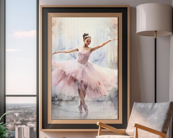 Dancing Ballerina Watercolor Print Original Painting Of Ballet Dancer Watercolour Graceful Girl Dancing Beautiful Art