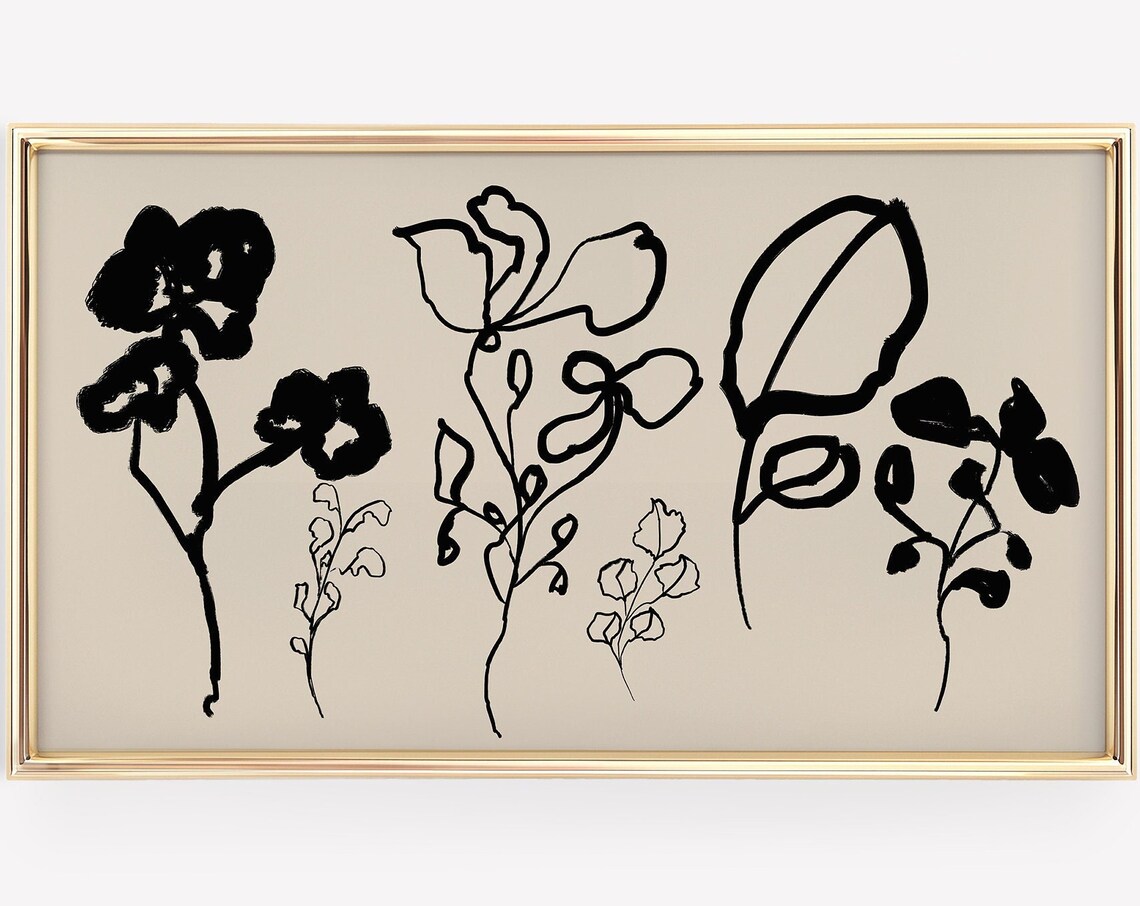 Abstract Wildflowers Line Art, Boho Floral Art Print - Image 2
