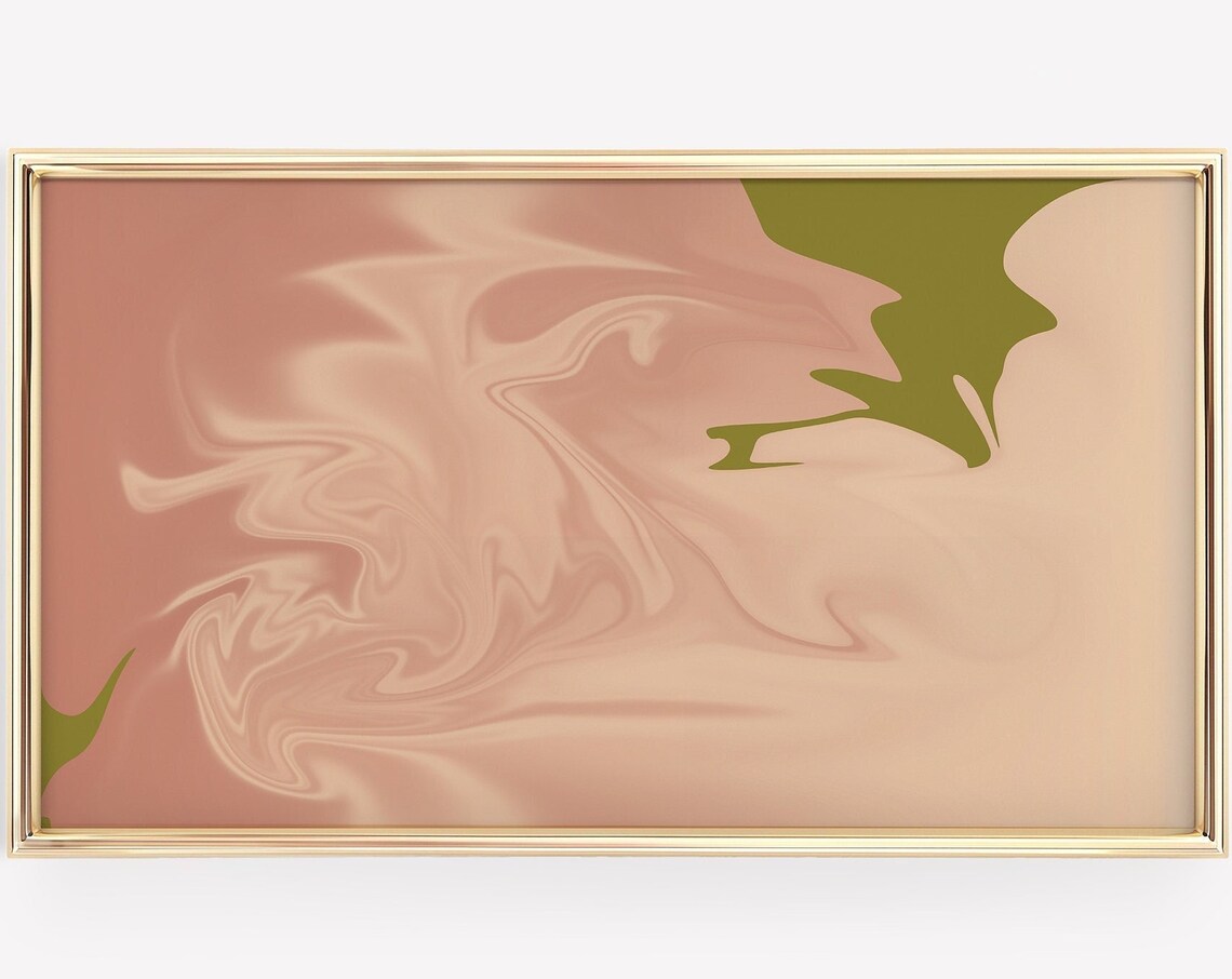 Blush Pink Marble Swirl Abstract Art with Olive Green Poster