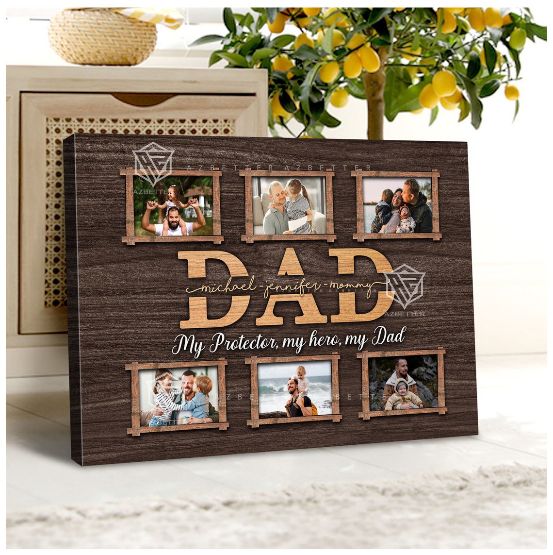 Dad My Protector My Hero Six Photo Collage Father's Day Gift Poster - Image 4