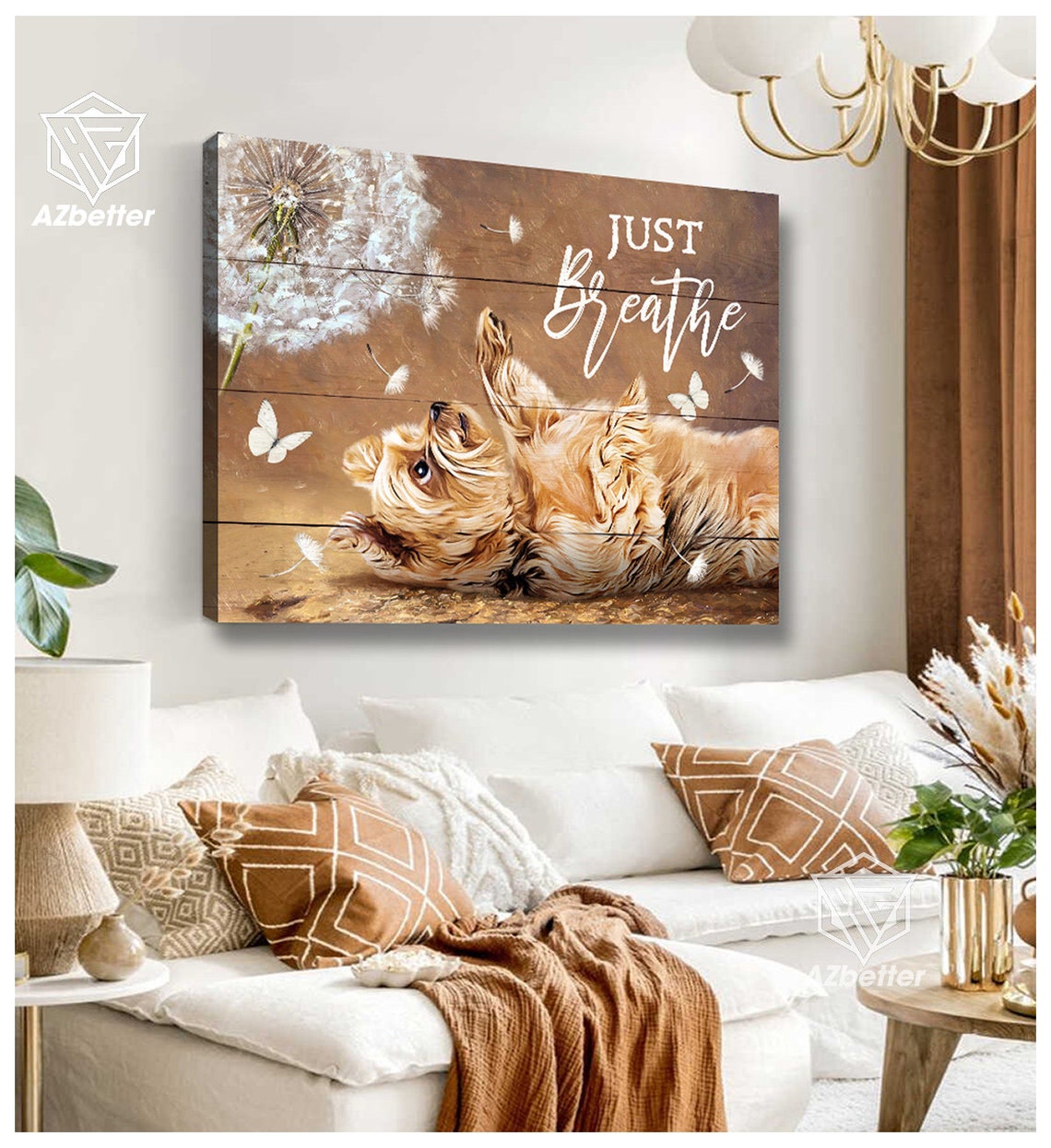 Yorkshire Terrier Rolling Playful Dandelion Just Breathe Dog Poster - Image 4