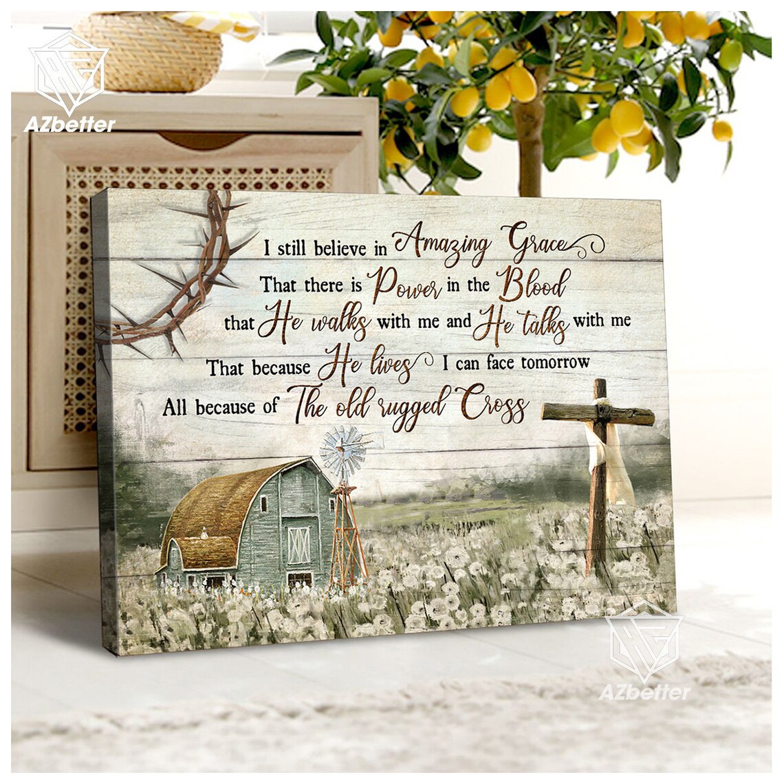 I Still Believe in Amazing Grace Farmhouse Barn Windmill Cross Poster - Image 3