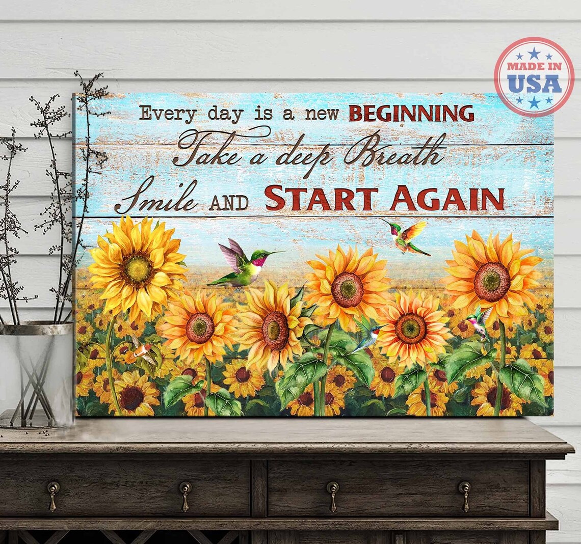 Sunflower Field with Hummingbirds New Beginning Quote Poster - Image 4