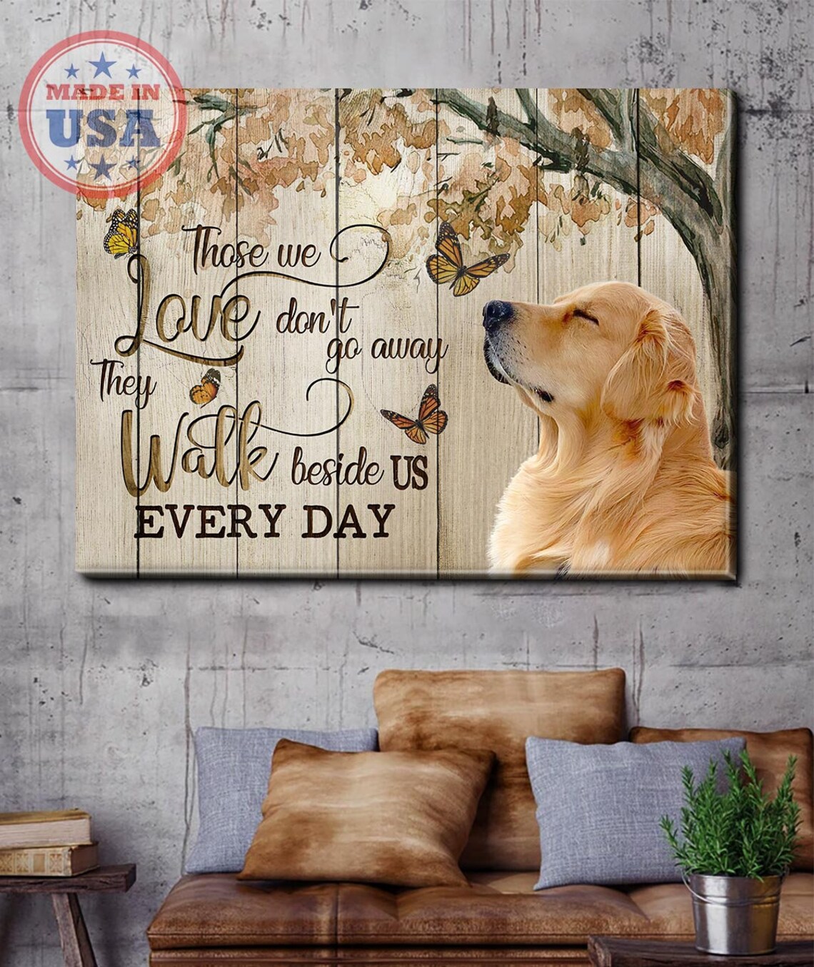 Golden Retriever with Monarch Butterflies Those We Love Poster - Image 4