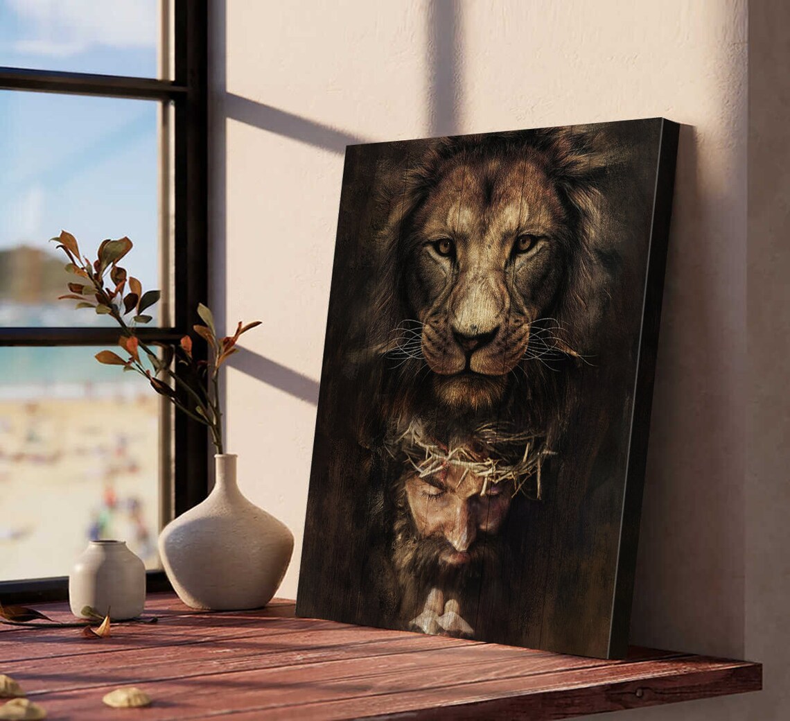 Lion And Jesus Art Painting God Wall Art Home Decor Gift For Christian Jesus Painting Lion Of Judad Christ Art - Image 5