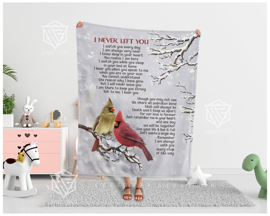 I Never Left You Cardinal Pair Snowy Branch Memorial Blanket Poster - Image 3