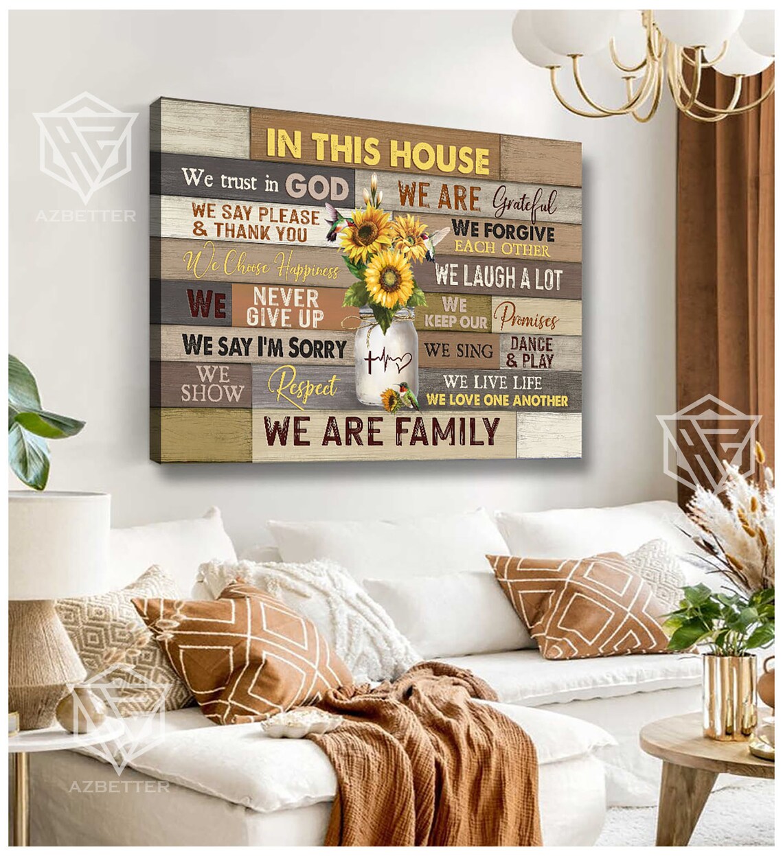 In This House We Trust In God Sunflower Family Rules Wooden Poster - Image 4