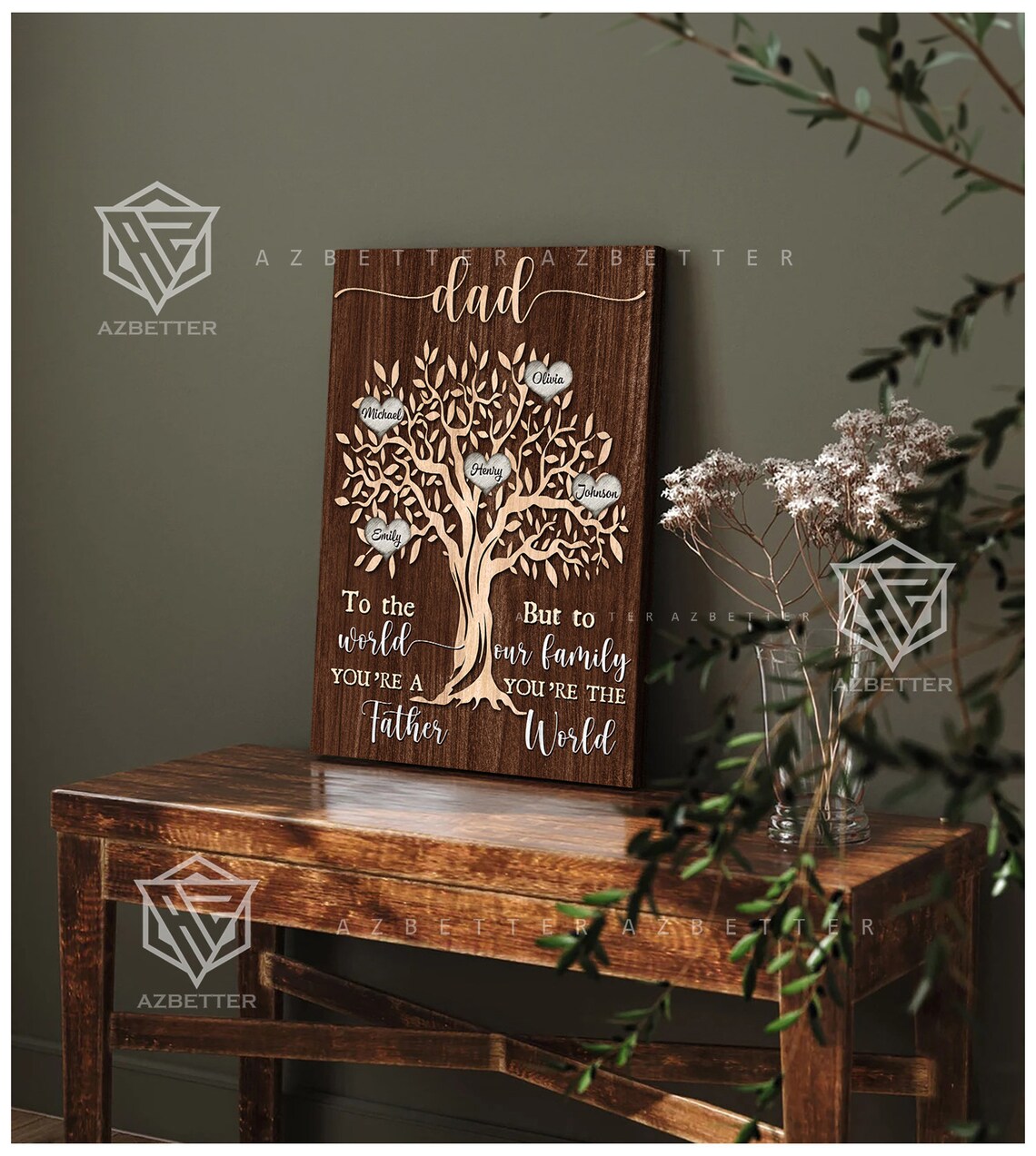 Dad Tree Of Life Family Names Hearts Quote Tribute Keepsake Poster - Image 3