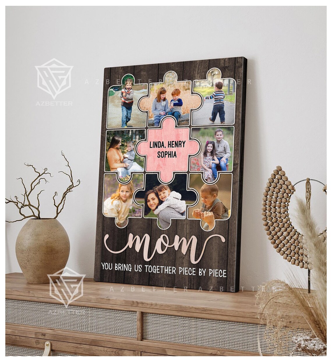 You Bring Us Together Piece By Piece Mom Puzzle Collage Gift Poster - Image 5