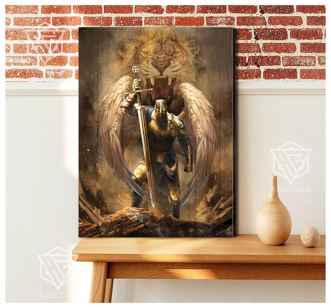 Armor Of God Prints Knight With Sword And Lion Wall Art Warrior Angel Wings Christian Home Decor Warrior Of God Lion Of Judah - Image 5