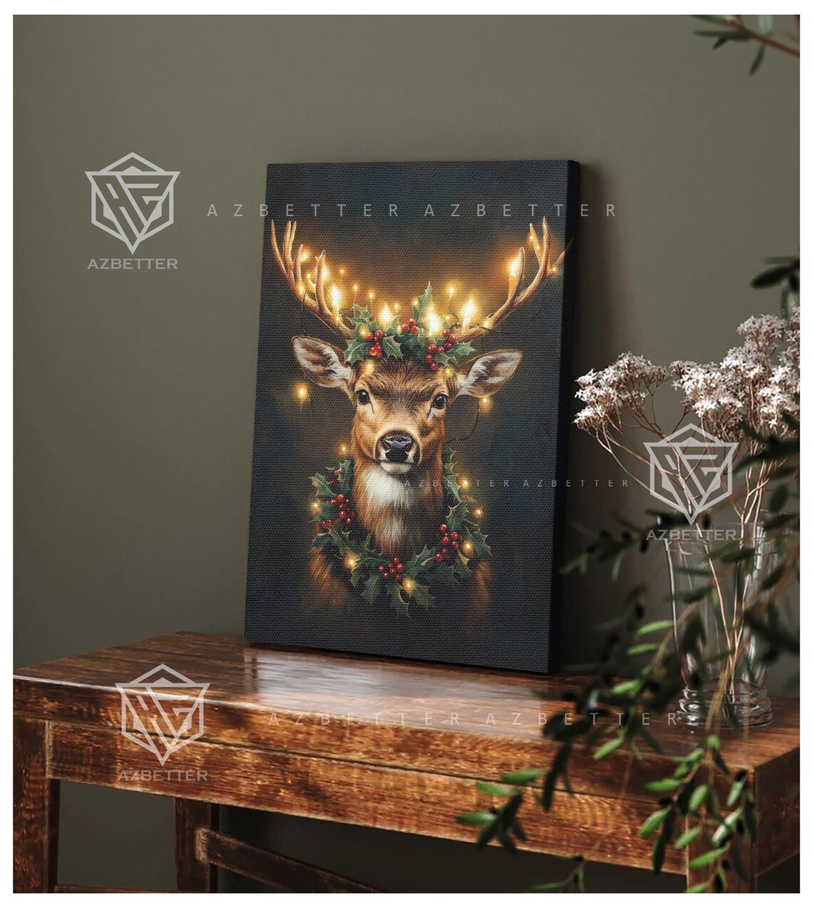 Christmas Deer Art Print, Rustic Holiday Reindeer - Image 5