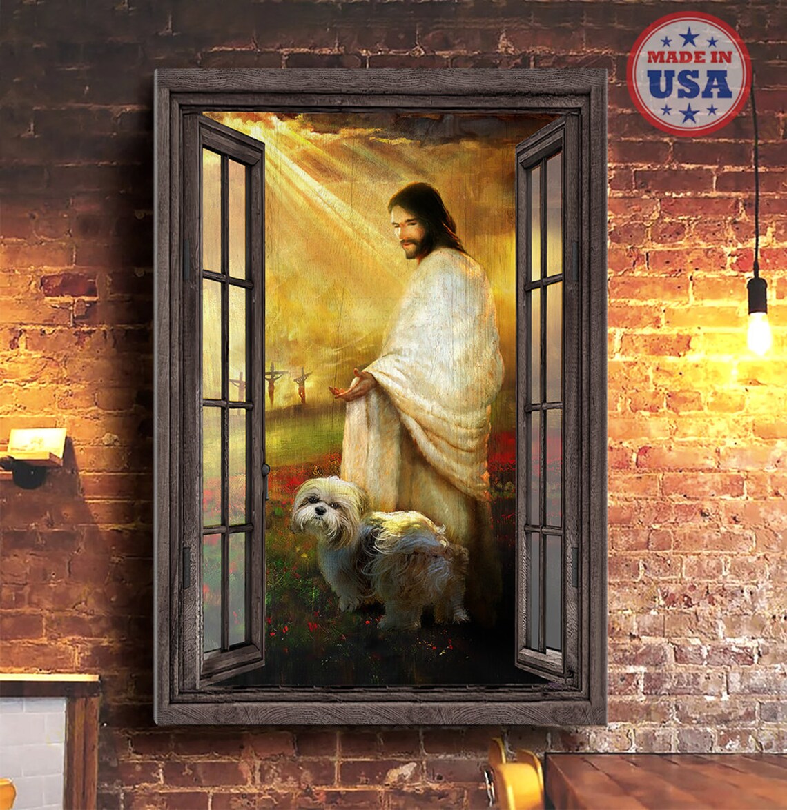 Jesus with a Shih Tzu Dog in a Golden Heavenly Window Scene Poster - Image 4