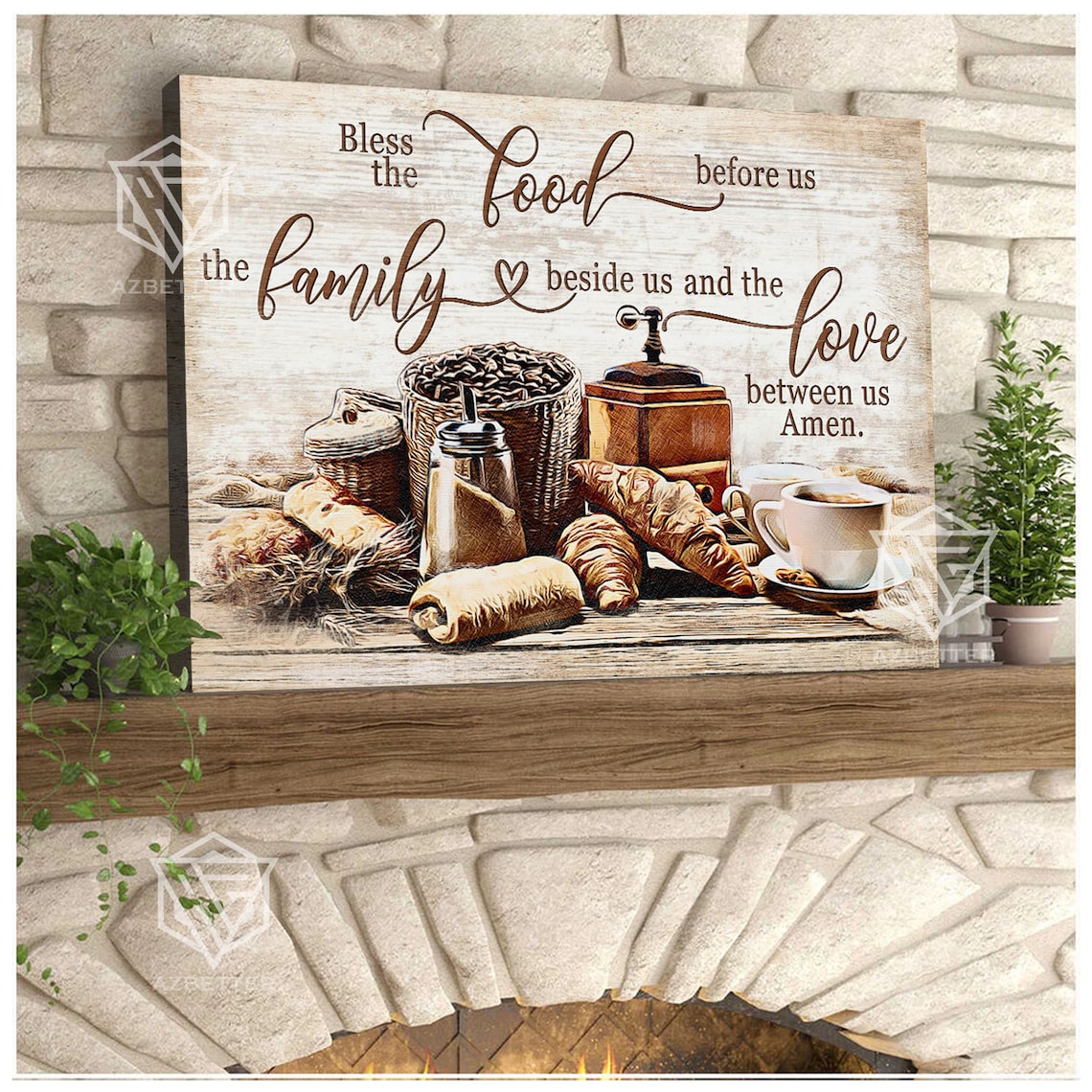 Bless the Food Before Us Family Beside Us Coffee Bread Poster - Image 3