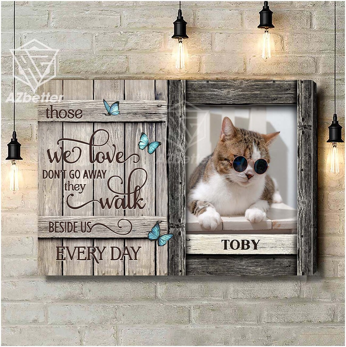 Custom Cat Memorial Photo Frame Sunglasses Cat Blue Butterfly Poster