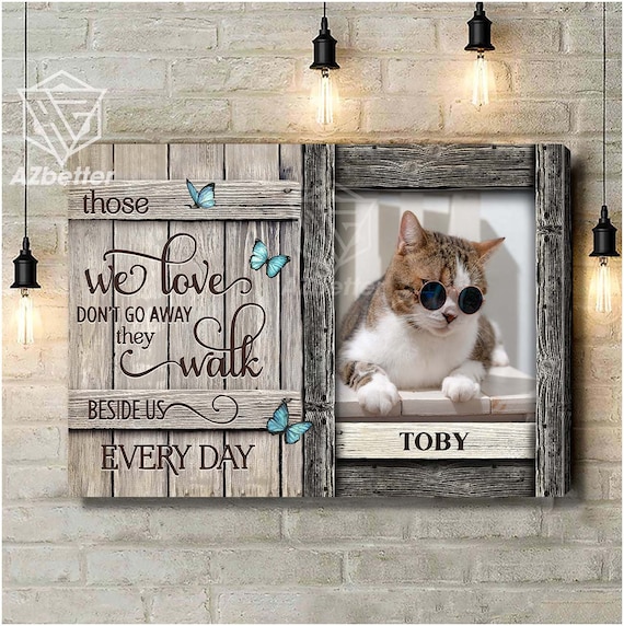 Custom Cat Memorial Photo Frame Sunglasses Cat Blue Butterfly Poster
