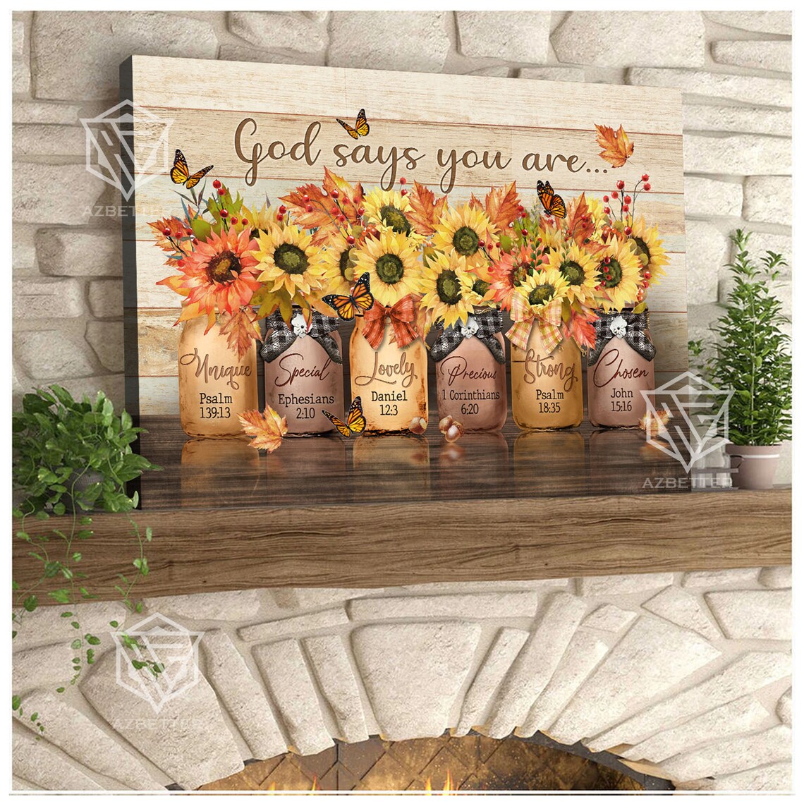 God Says You Are Autumn Sunflowers Mason Jar Faith Words Poster - Image 2