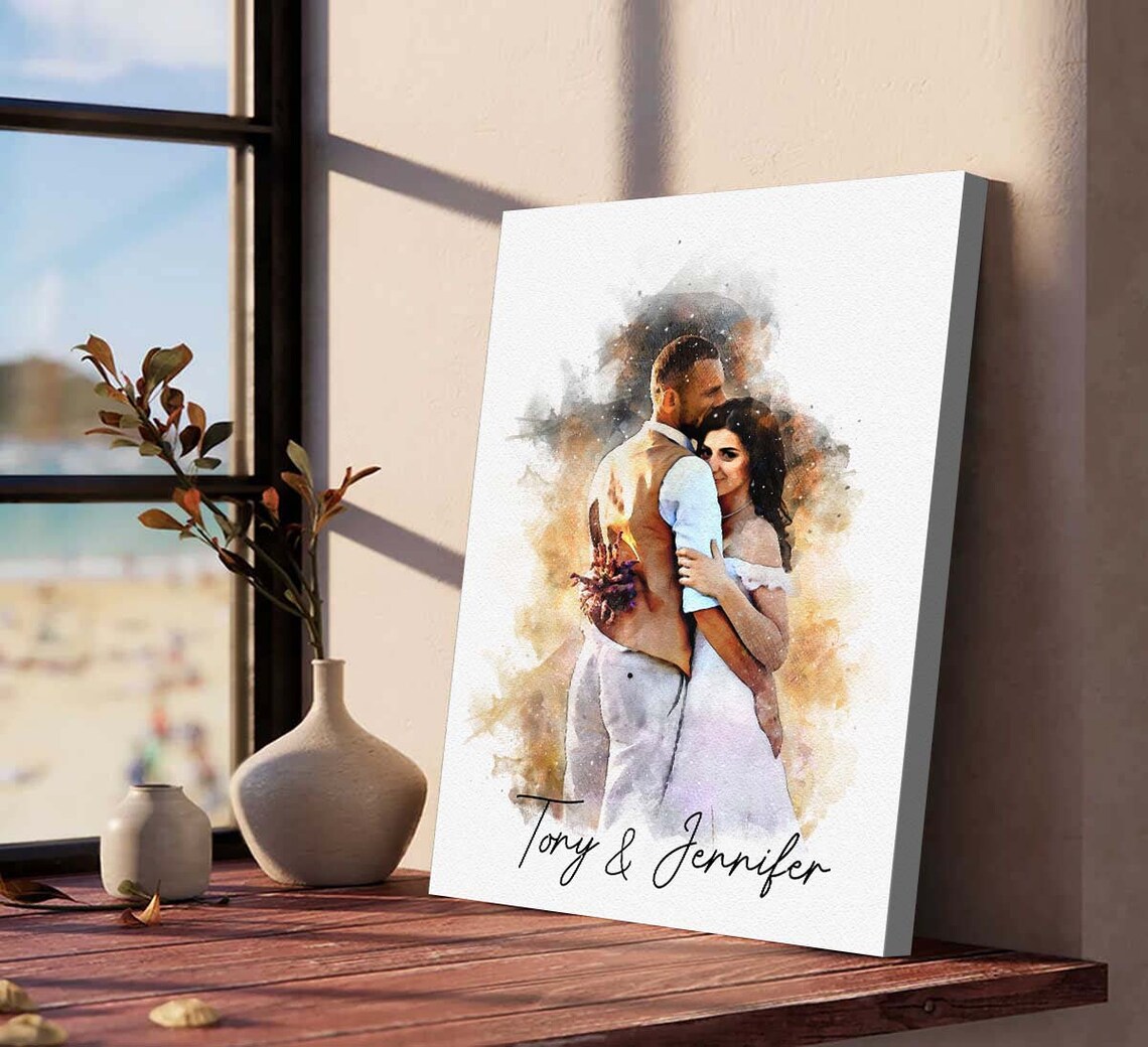 Custom Watercolor Portrait from Photo Two Women Hugging Names Poster - Image 4