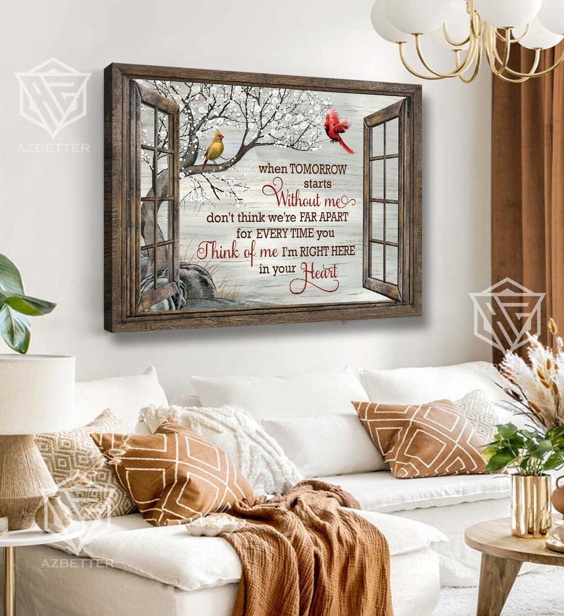 Window Cardinals Think Of Me I Am Right Here Heart Quote Poster - Image 5