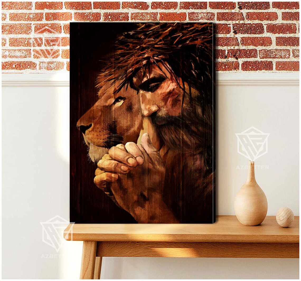 Praying Jesus And Lion Of Judah Crown Of Thorns Faith Poster - Image 3