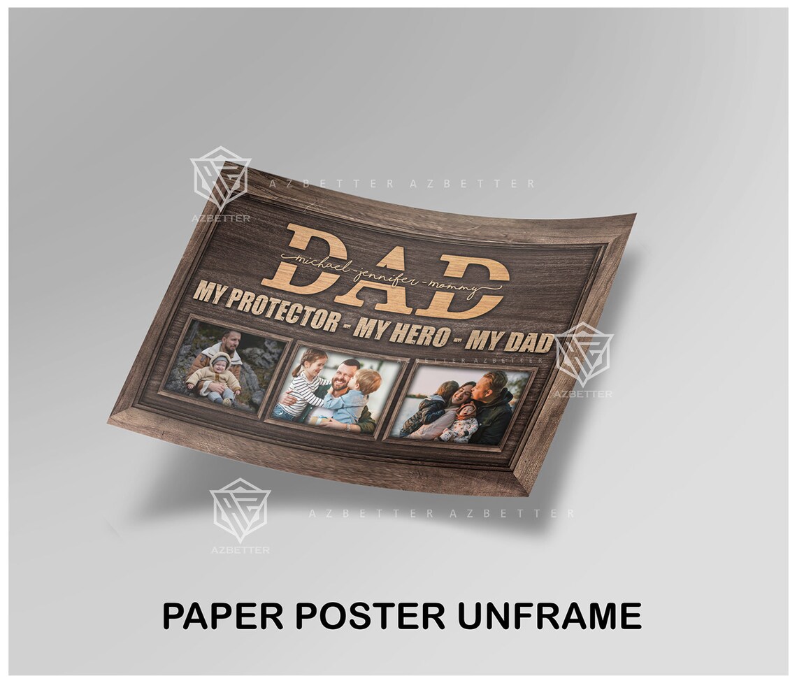 Dad My Protector My Hero Three Photo Framed Collage Keepsake Poster - Image 2